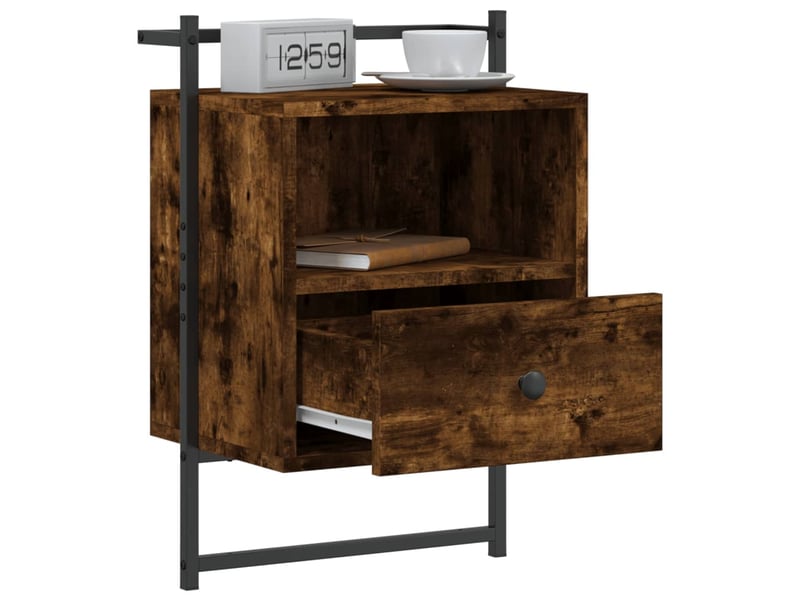  Table de chevet - cabinet de chevet - table de nuit murale chêne fumé 40x30x61 cm bois d'ingénierie  - Conforama C
