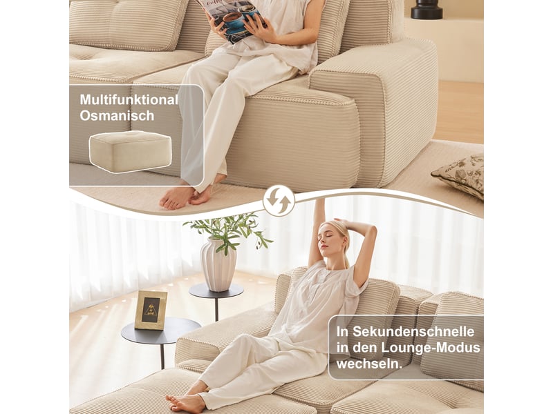  Canapé modulable 3 places en velours côtelé beige W3325S00139 - Conforama D