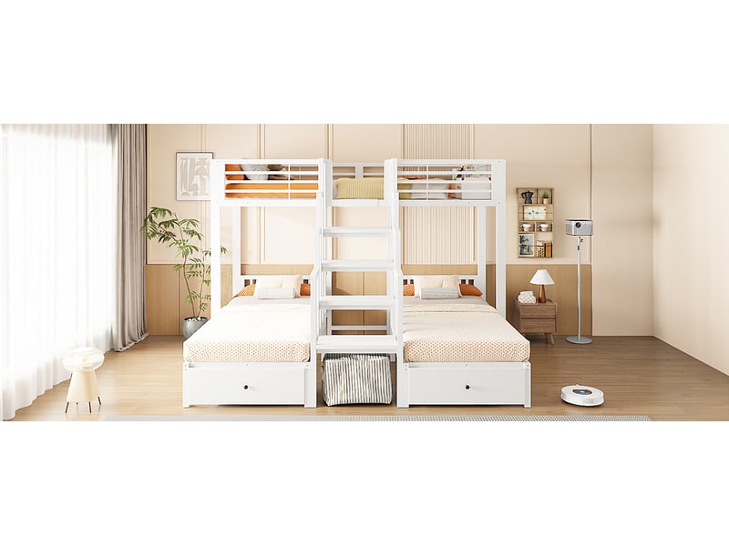  Lit jeune, 248x204x180 cm, rangement intégré, tiroirs, en acier, blanc cao-LDB00675AAK-conf-NEW - Conforama E
