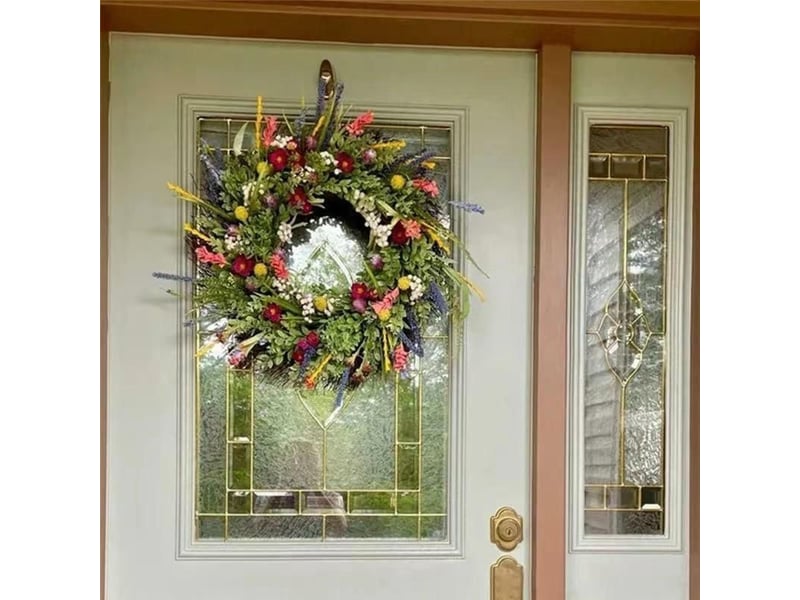 Couronne de fleurs sauvages 35cm, décoration murale et porte d'entrée pour printemps-été, couronne florale artificielle séchée, plante à fleurs éternelles - Conforama D