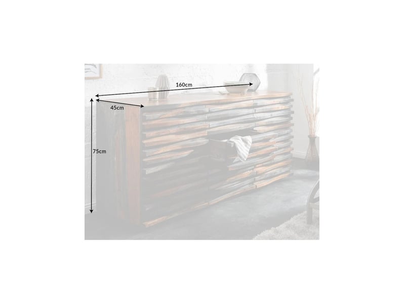  Buffet savana 160 cm en bois massif de sheesham fumé gris – 2 portes, 3 tiroirs et façades sculptées  - Conforama C