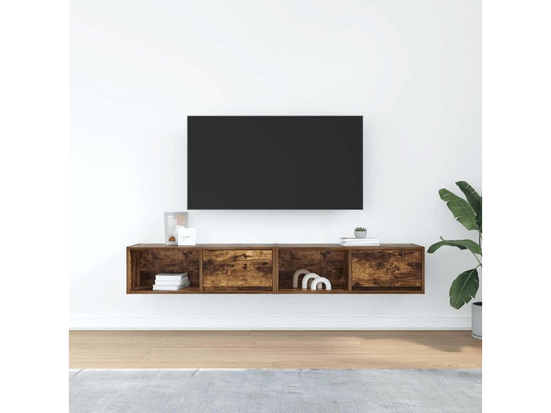  Lot de 2 meuble tv bas salon chêne fumé 80x31x25,5 cm bois d'ingénierie shl19800  - Conforama C