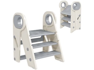 Marche pied pour enfant 3 marches, marchepied de cuisine pour enfant, pliable, gris, hauteur ajustable de 2 à 3 marches