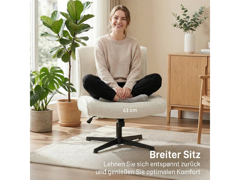 Fauteuil pivotant en velours réglable en hauteur blanc crème 63 x 75 x 90 cm  - Conforama E