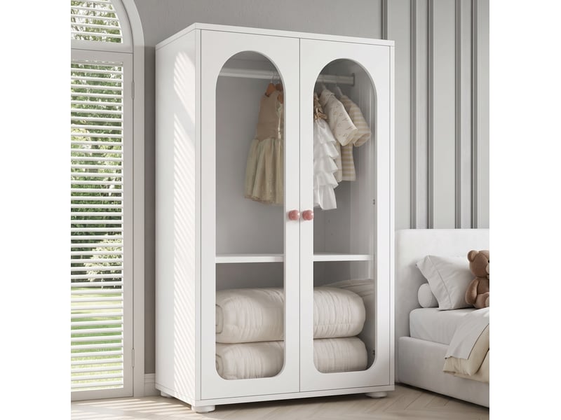  Armoire enfant 2 portes blanche, finition laquée, portes en acrylique, 80 x 50 x 120 cm  - Conforama D