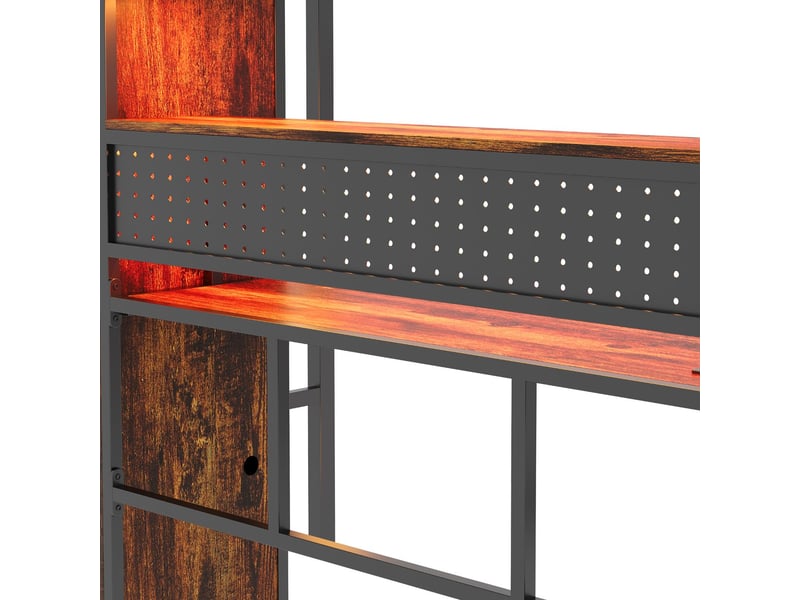 Lit mezzanine 90x200cm avec grand bureau et armoire - lit simple - led multicolore, panneau perforé, cadre en métal, noir - Conforama D