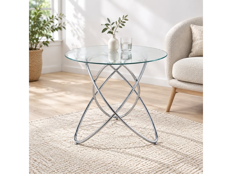  Table de salle à manger en verre et métal chromé  - Conforama C