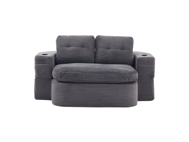 Canapé convertible 165x123 cm avec fonction méridienne, accoudoirs réglables et 2 porte-gobelets, velours, gris foncé - Conforama A