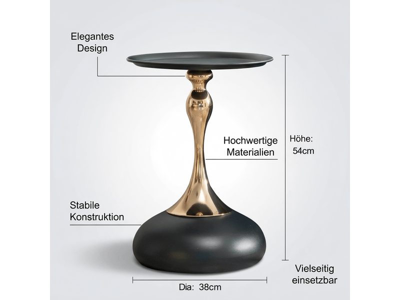  Table d'appoint ronde étroite pour petit espace et table de chevet - lpospi - plateau métal, acier carbone - noir et or  - Conforama D