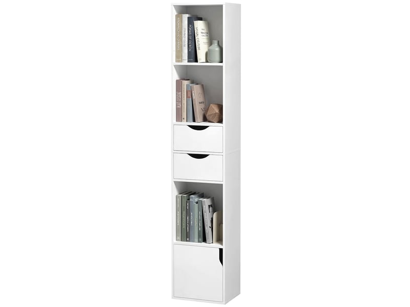  Bibliothèque étroite 2 tiroirs avec étagères et placard blanc 30 x 24 x 158 cm  - Conforama B