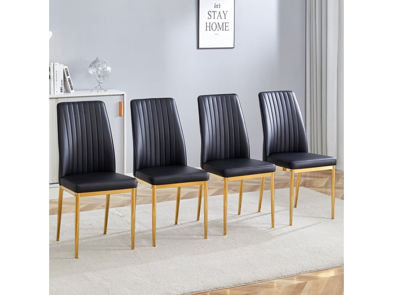  Set de 4 chaises 43x42,5x92,5 cm de salle à manger en cuir pu noir avec pieds métalliques dorés, dossier ergonomique  - Conforama R
