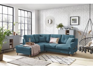 Canapé d'angle gauche convertible BOBOCHIC SWEDEN 5 places Tissu Bleu foncé