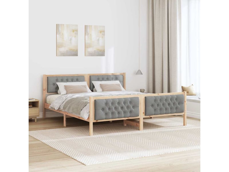  Lit double- lit adulte -  cadre de lit gris clair 160 x 200 cm pin massif  - Conforama C