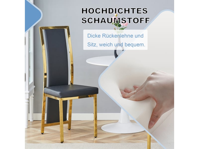  Chaises de salle à manger lot de 2 à dossier haut  - cadre métal doré, simili cuir noir, 109 cm  - Conforama E