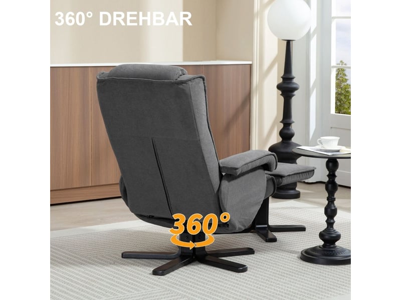 Chaise fauteuil relax tabouret rotation 360° dossier réglable fonction allongée fonction bascule aspect velours appui-tête - Conforama D