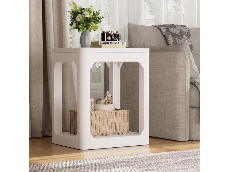  Table basse fixe 2 pièces à 2 niveaux avec étagères en mdf blanc pour salon et chambre 50 × 40 × 60 cm  - Conforama E