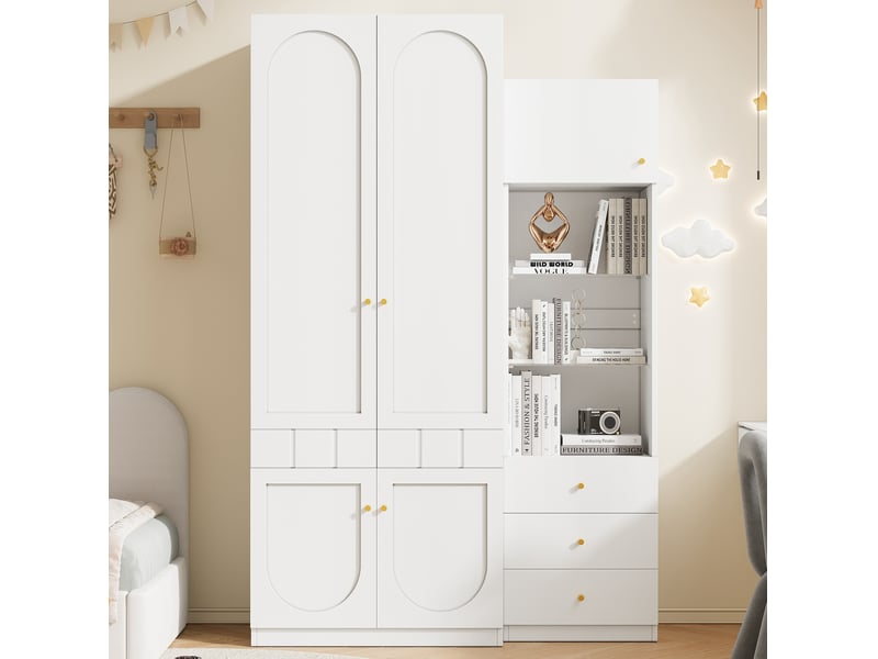  Ensemble armoire et meuble de rangement modenvie chambre blanc mdf 80 x 50 x 200 cm et 50 x 40 x 180 cm  - Conforama D