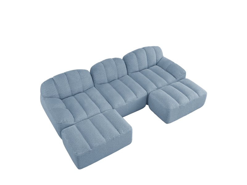  Canapé modulable en u ulevr 3 places avec 2 poufs, mousse haute densité 32d, tissu polaire granulé bleu, 288 x 165 x 79 cm  - Conforama A