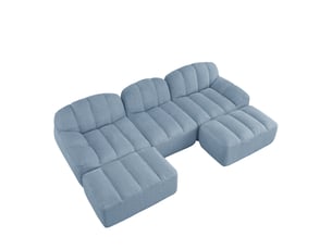 Canapé modulable en u ulevr 3 places avec 2 poufs, mousse haute densité 32d, tissu polaire granulé bleu, 288 x 165 x 79 cm
