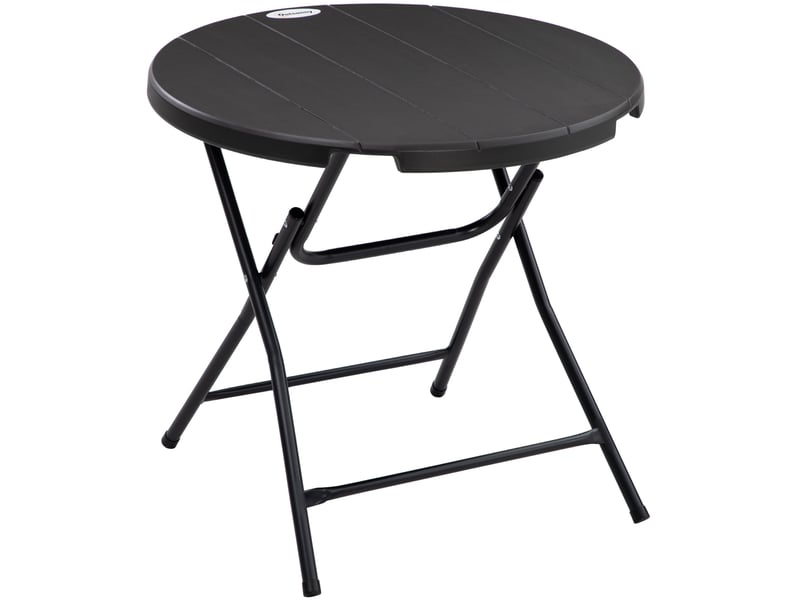 Table de jardin ronde pliante ø80 cm gris foncé, 4 places, plateau aspect bois pour balcon et terrasse - Conforama A