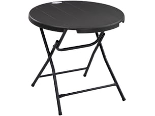 Table de jardin ronde pliante ø80 cm gris foncé, 4 places, plateau aspect bois pour balcon et terrasse