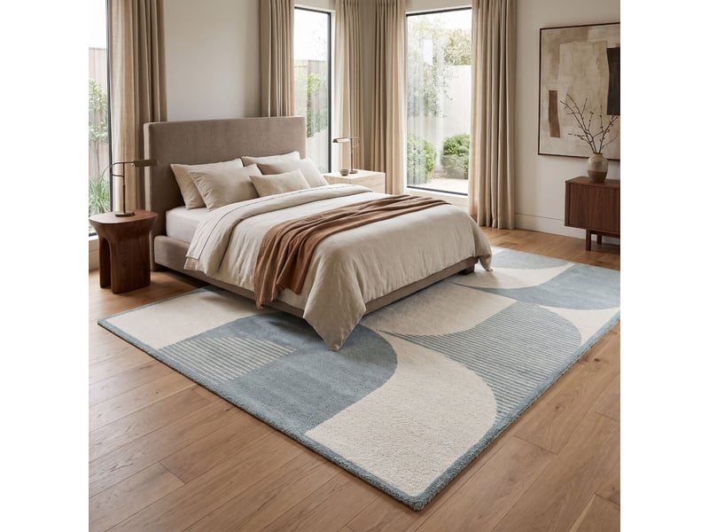  Tapis doux à relief géométrique bleu et écru 120x170  - Conforama E