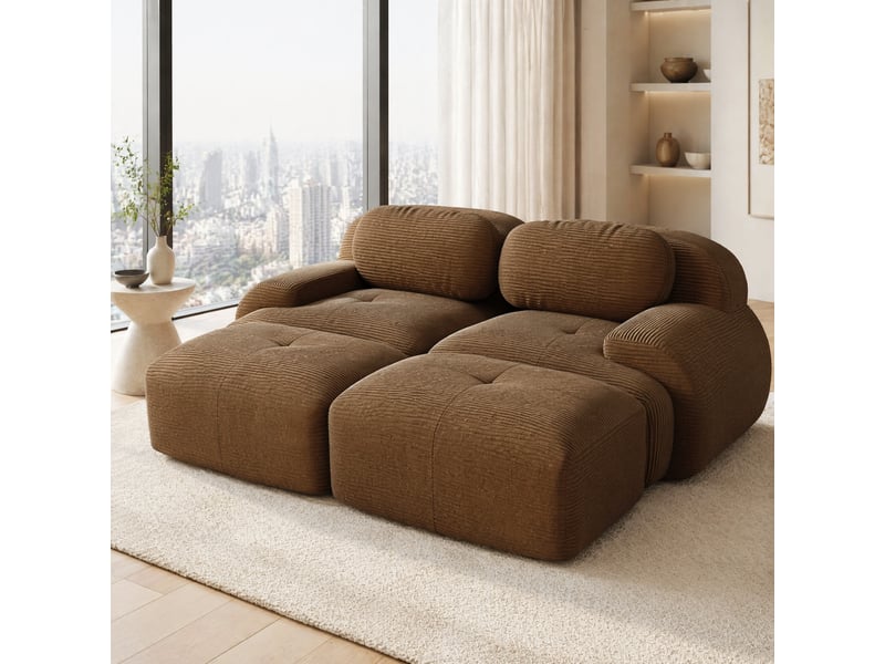  Canapé d’angle modulaire modenvie 2 places sans cadre en velours côtelé marron 208 x 178 cm  - Conforama E