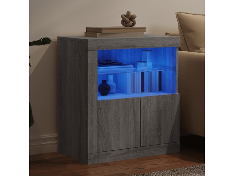 Buffet salon, buffet de rangement avec lumières led sonoma gris 60,5x37x67 cm - Conforama D
