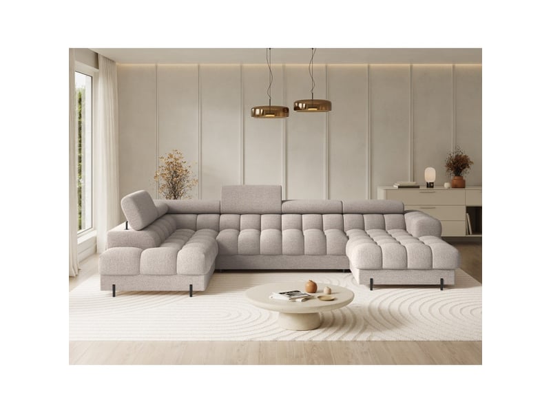 Canapé panoramique convertible beige clair angle gauche feraria 358x93x202cm - Conforama E