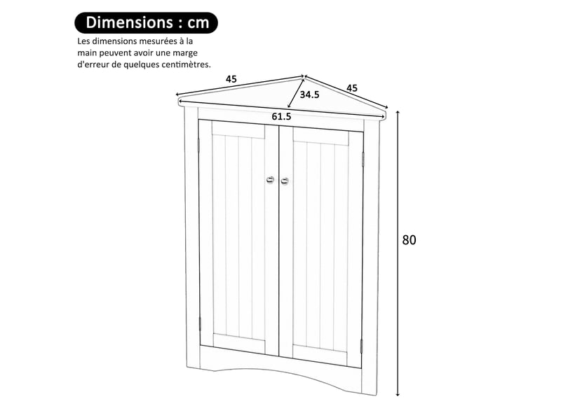 Meuble d’angle sdb gris 62 × 80 cm, 2 portes, 3 niveaux, gain de place - Conforama C