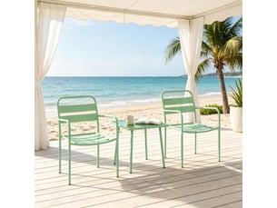 Salon de jardin bistrot,3 pièces avec table en verre trempé,acier,vert