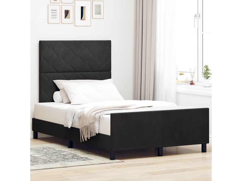 Lit adulte double, lit à ressorts avec tête de lit noir 120 x 190 cm velours - Conforama B