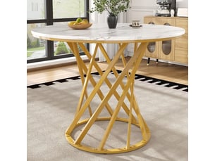 Table à manger ronde 80cm - plateau imitation marbre & pieds métal dorés réglables - pour 4 personnes - idéale cuisinesalon