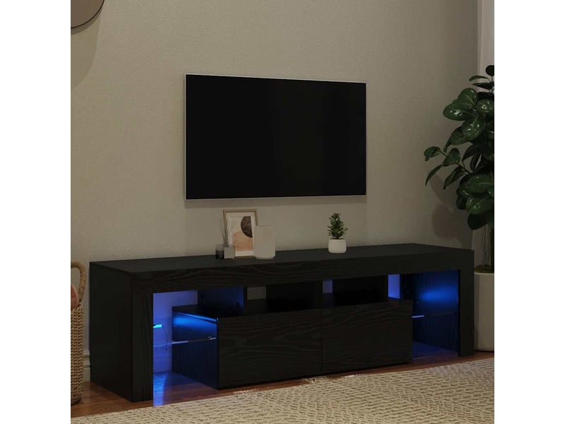  Meuble tv - banc tv - meuble de rangement avec éclairage led en chêne noir 140 x 36,5 x 40 cm bois composite  - Conforama C