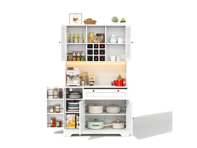  Vitrine de cuisine haute avec led et prise, armoire de rangement avec range-épices et étagères réglables, buffet vaisselier, 180 × 105 × 40 cm, blanc CARDUME ESTIVAL - Conforama A