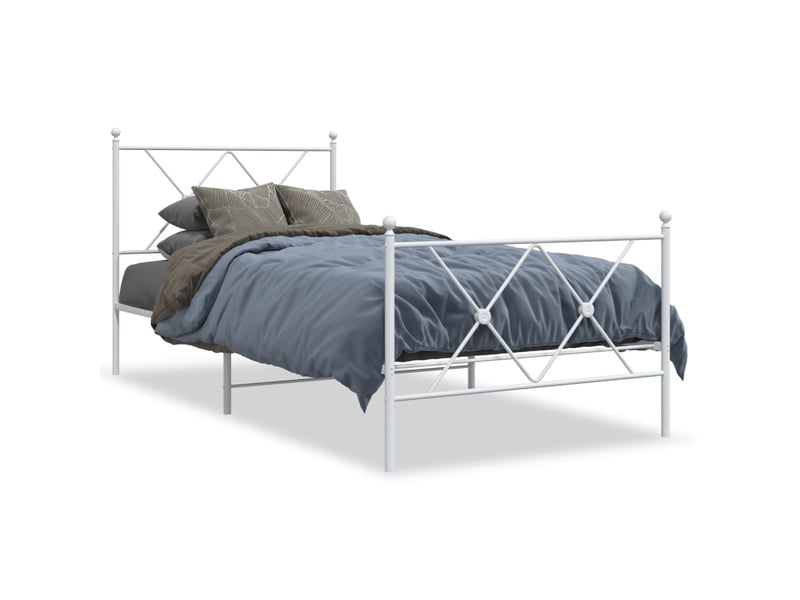  Lit simple- lit adulte -  cadre de lit métal sans matelas avec pied de lit blanc 90x200cm  - Conforama A