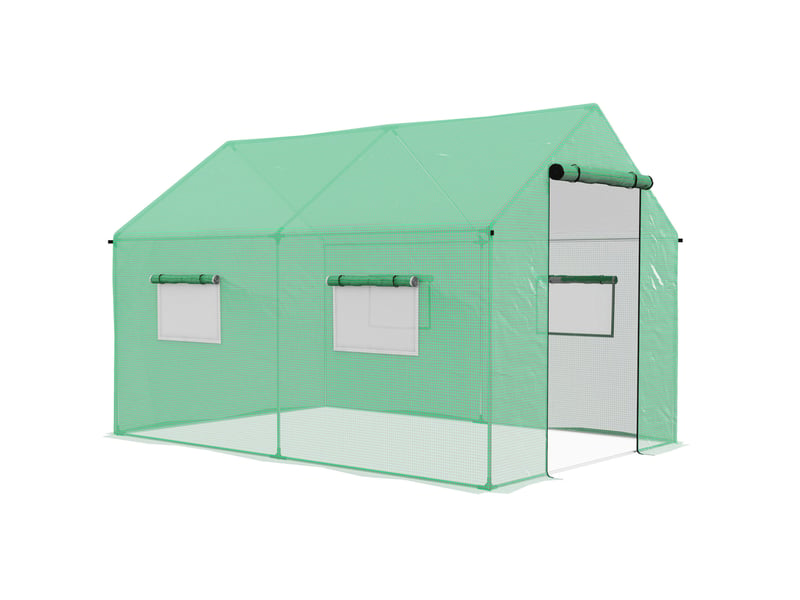 Serre tunnel de jardin 200 x 300 x 200 cm – verte – porte à enroulement et fenêtres d'aération - Conforama A