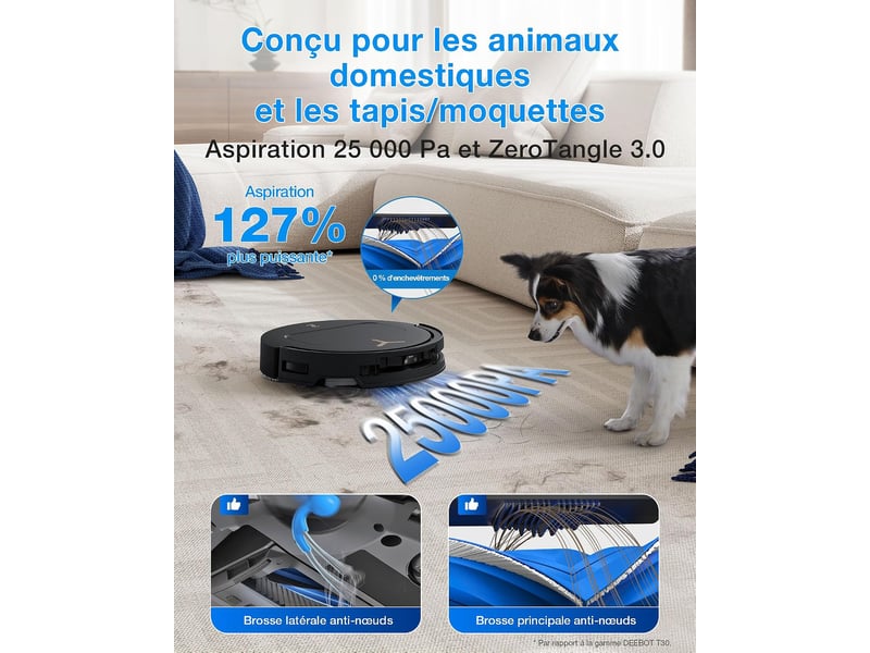  ECOVACS DEEBOT T50 Pro Omni Gen3 Robot Aspirateur Laveur, 25000Pa, AIVI 3D 3.0, Lavage 75°C, 81mm 25kPa, AIVI 3D 3.0,Lavage 75°C - Conforama B
