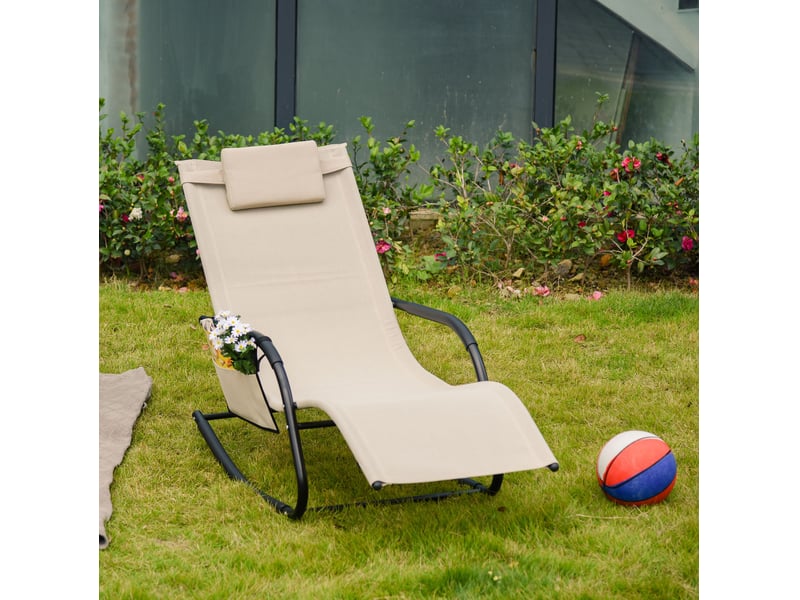 Fauteuil à bascule extérieur beige en métal avec poche latérale 150x62x88 cm - Conforama B