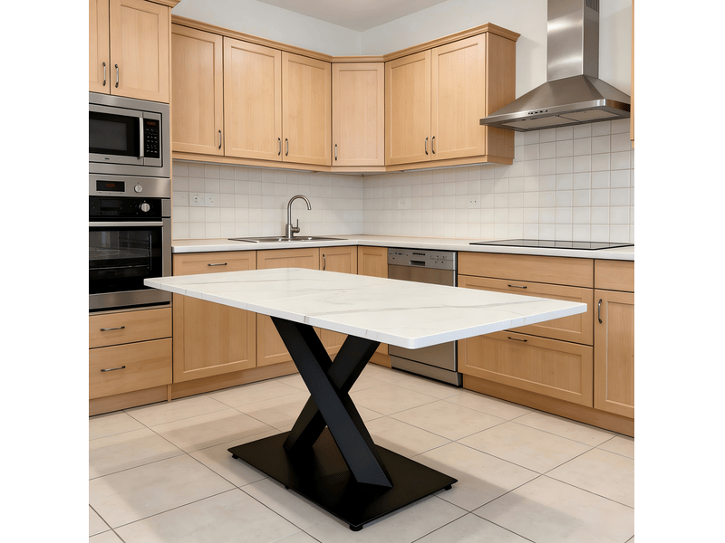  Table à manger 6 places style ferme en mdf et métal blanc et noir  - Conforama B