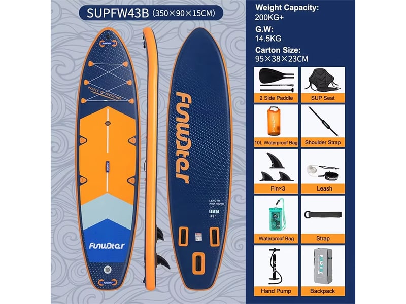 Planche de SUP Funwater SUPFW43B - 350x89x15cm 180kg - Conforama D
