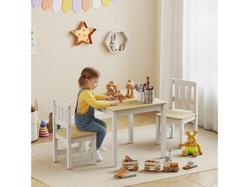  Table enfant avec chaise, lot table et 2 chaises enfant en bois pour dessiner, jouer, étudier, bois naturel, 56x52x48cm  - Conforama D