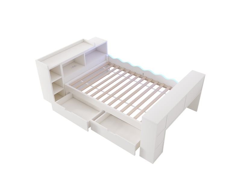 Lit combiné 90 × 200 cm avec bureau coulissant, 2 tiroirs, prises et led Fay Lum - Conforama R