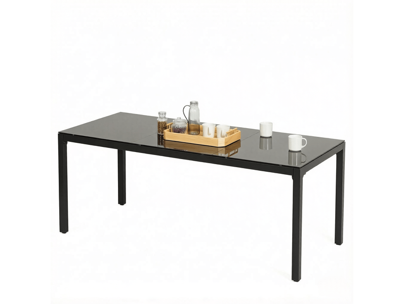  Table de jardin rectangulaire 180 x 80 cm en aluminium et verre trempé noir  - Conforama A