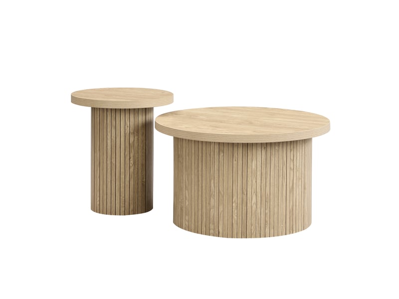  Table basse gigogne ronde lot de 2 tables de salon en bois mdf design moderne modulable  - Conforama W