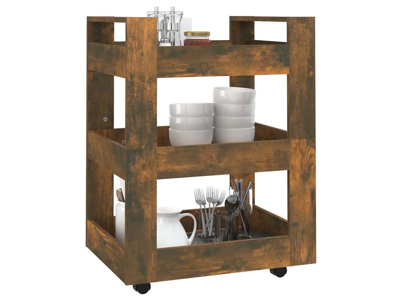  Desserte de cuisine, chariot de rangement chêne fumé 60x45x80 cm bois d'ingénierie shl33095  - Conforama D