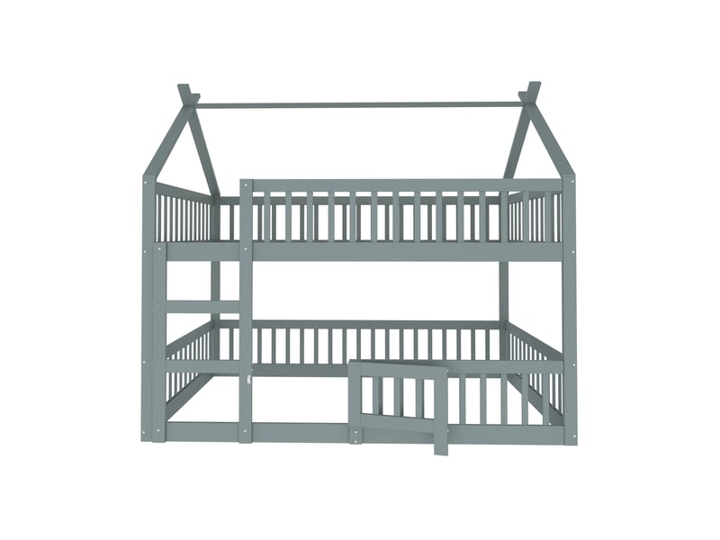  Lit superposé enfant 140x200 cm avec escalier et garde-corps bois gris sans matelas  - Conforama E
