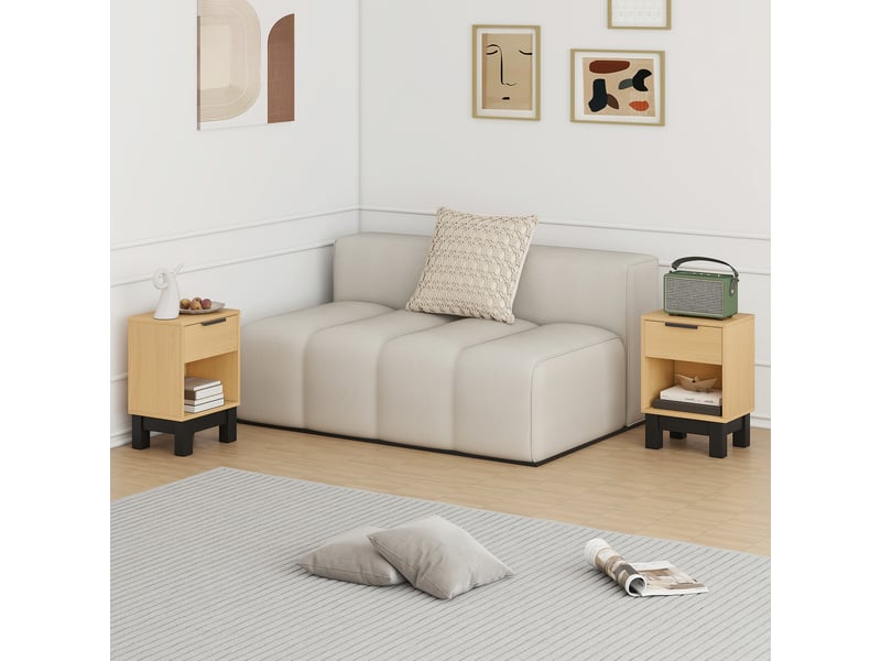  Ensemble de 2 tables de chevet étroites, style moderne, avec tiroir et étagère ouverte, 35 x 26 x 50 cm, chêne  - Conforama D