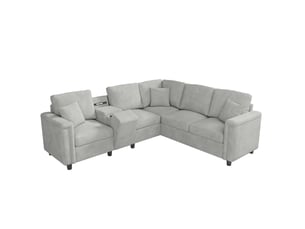 Canapé d'angle gauche fixe BEAOK 5 places Tissu gris avec coffre de rangement