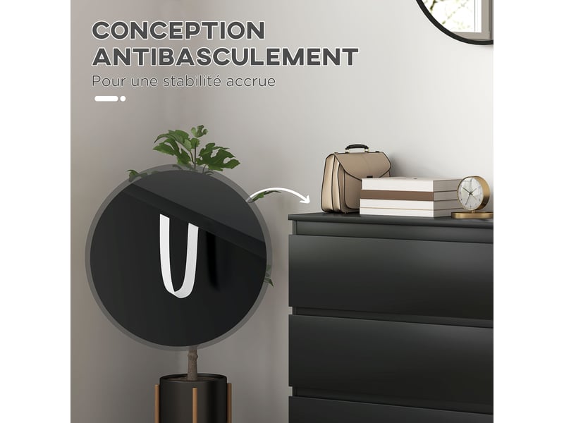  Commode 3 tiroirs, meuble de rangement épuré pour chambre, intérieur, 80l x 39p x 73h cm  - Conforama R